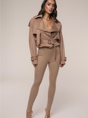 JLUXLABEL Tan Latte Suede Cropped Trench Jacket